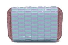 A pastel-colored woven handbag with a rectangular shape.