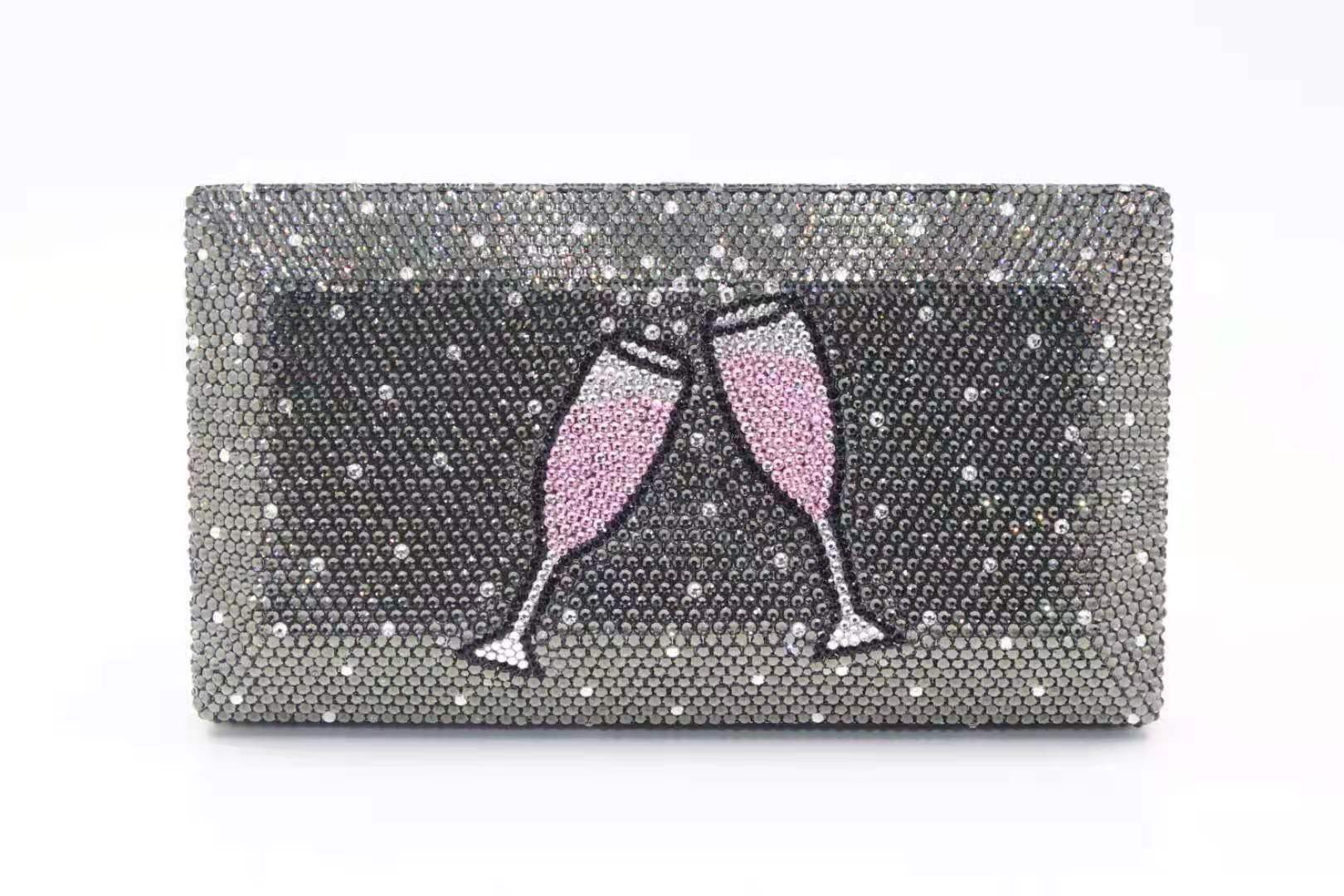 rectangle purse with pink champagne