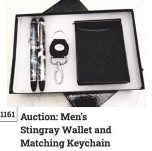 Men's Stingray wallet and matching keychain set in a gift box.