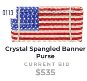 Crystal-studded American flag purse with a $535 bid.