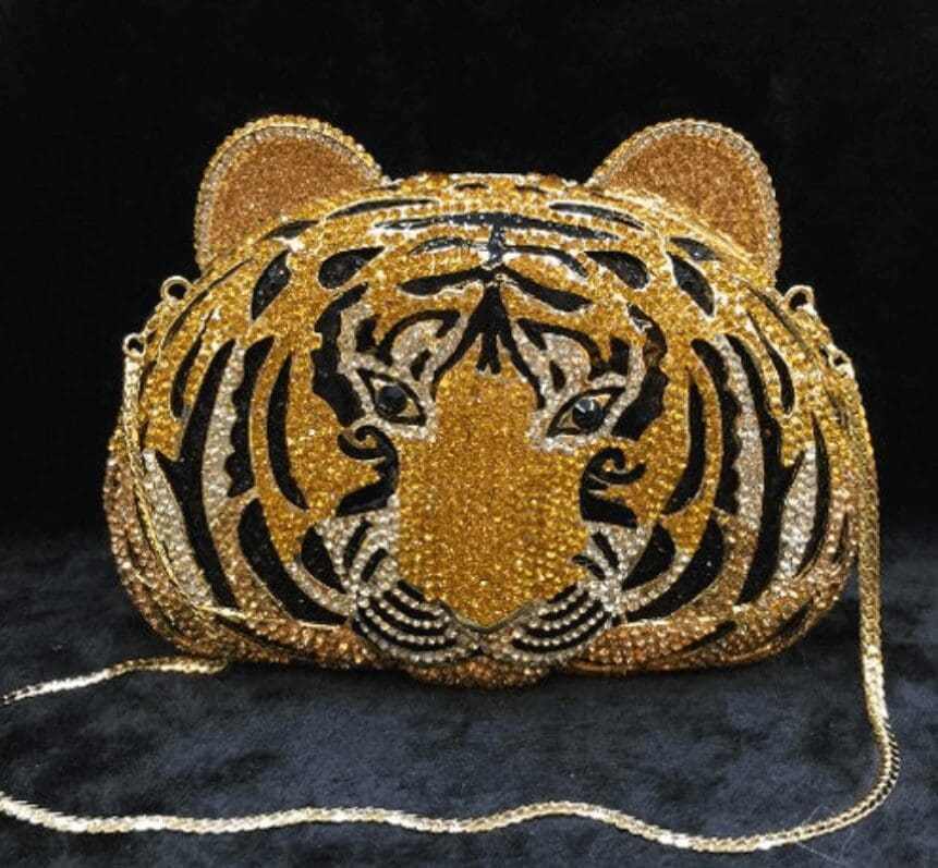tiger shaped Swarovski crystal purse