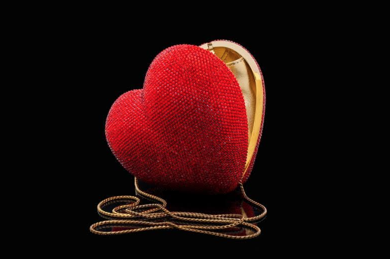 red heart-shaped Swarovski crystal purse