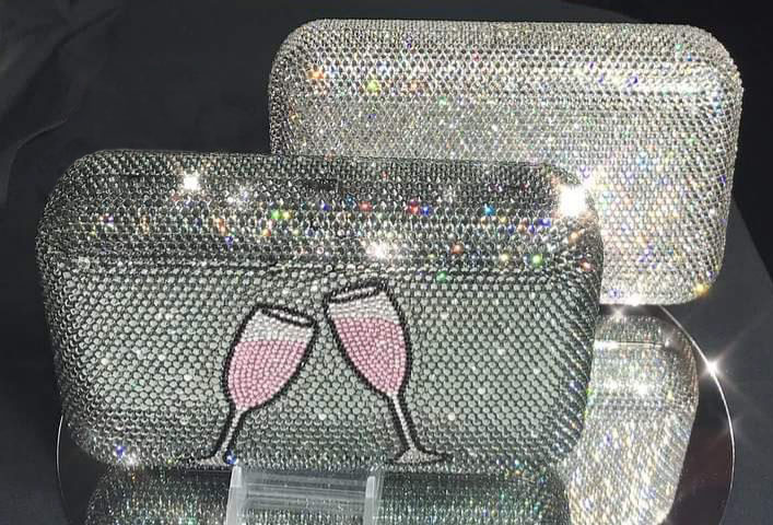 Swarovski crystal purses with champagne glasses